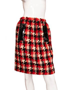 Pierre Cardin Red Black Houndstooth Wool Long Sleeve Jacket Knee Length Skirt Set