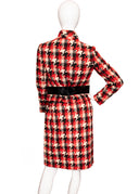 Pierre Cardin Red Black Houndstooth Wool Long Sleeve Jacket Knee Length Skirt Set