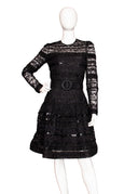 Arnold Scaasi Black Silk Lace Long Sleeve Midi Dress