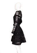 Arnold Scaasi Black Silk Lace Long Sleeve Midi Dress