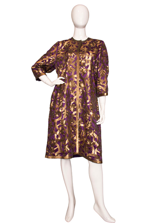 Naeem Khan Purple & Gold Sequin Evening Coat