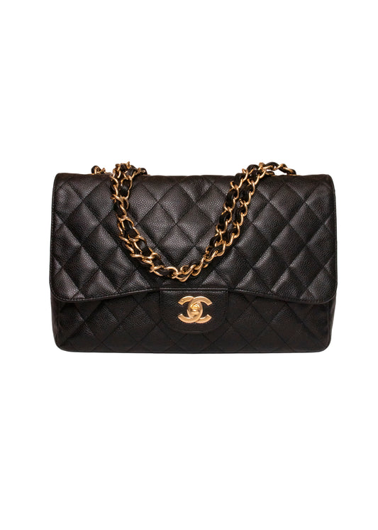Chanel Black Caviar Jumbo Flap Handbag 2001