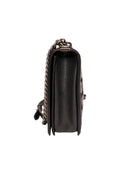 Chanel Black Gray Caviar Leather Wool Check Boy 25 Coco Mark Chain Handbag