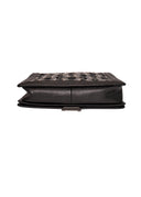 Chanel Black Gray Caviar Leather Wool Check Boy 25 Coco Mark Chain Handbag