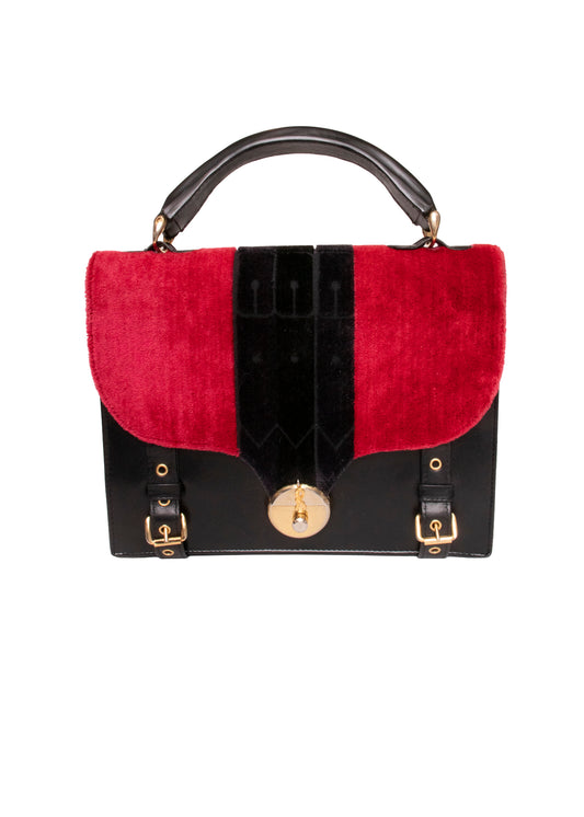 Roberta di Camerino Red and Black Velvet Leather Top Handle Handbag
