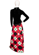 Givenchy Couture Plaid Silk Maxi Skirt and Long Sleeve Sweater Set