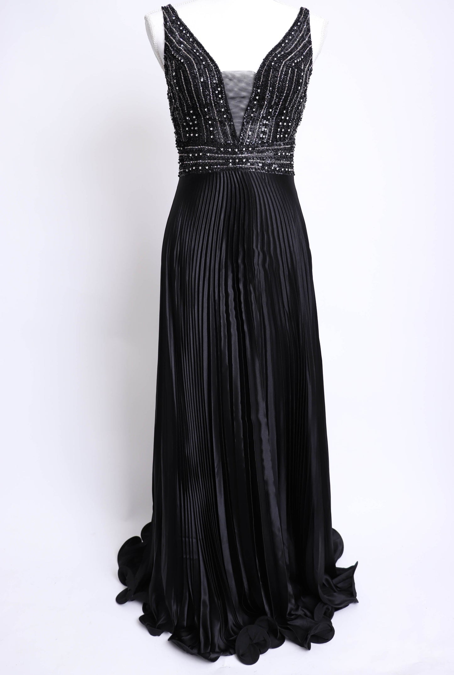 90’s Black Silk Spaghetti Strap Evening Dress M