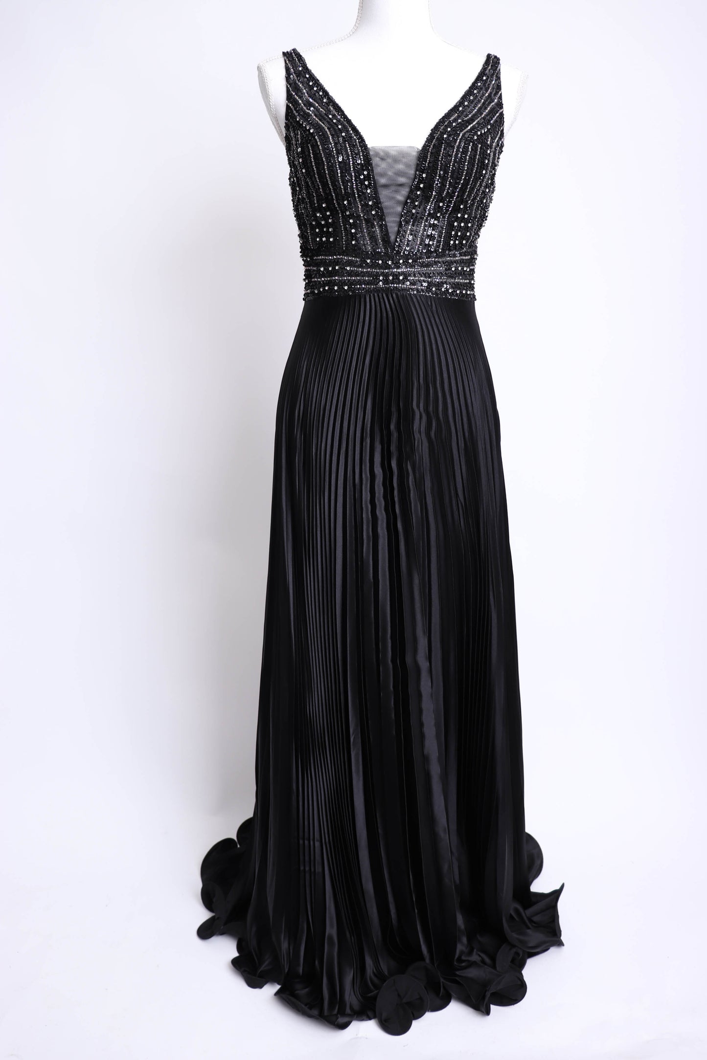 90’s Black Silk Spaghetti Strap Evening Dress M