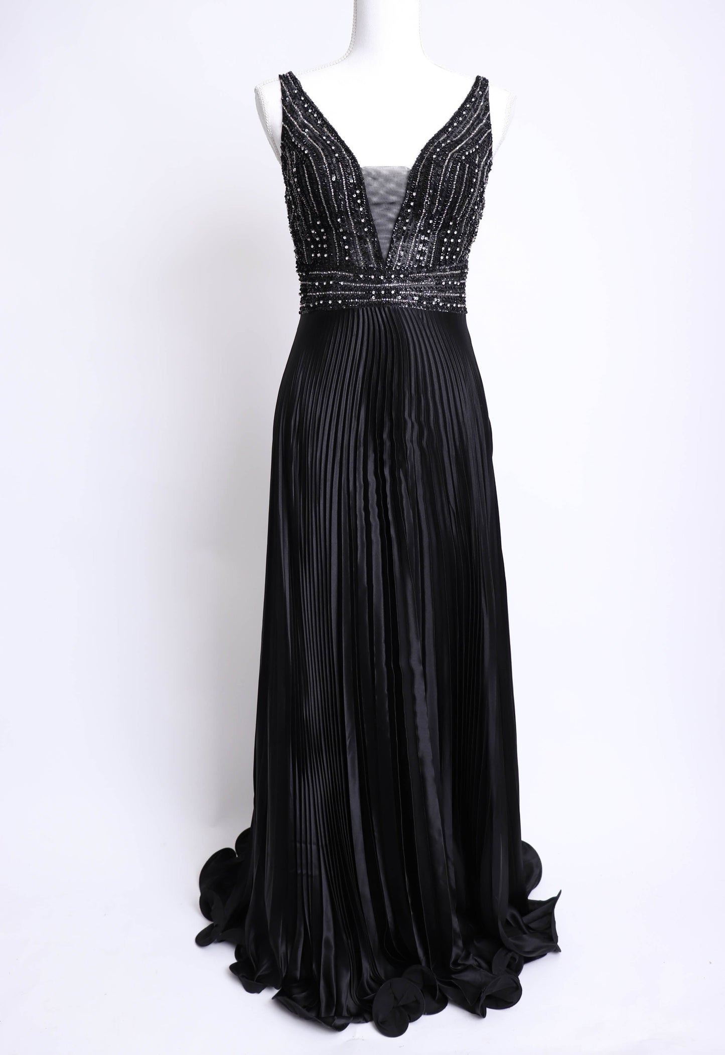 90’s Black Silk Spaghetti Strap Evening Dress M