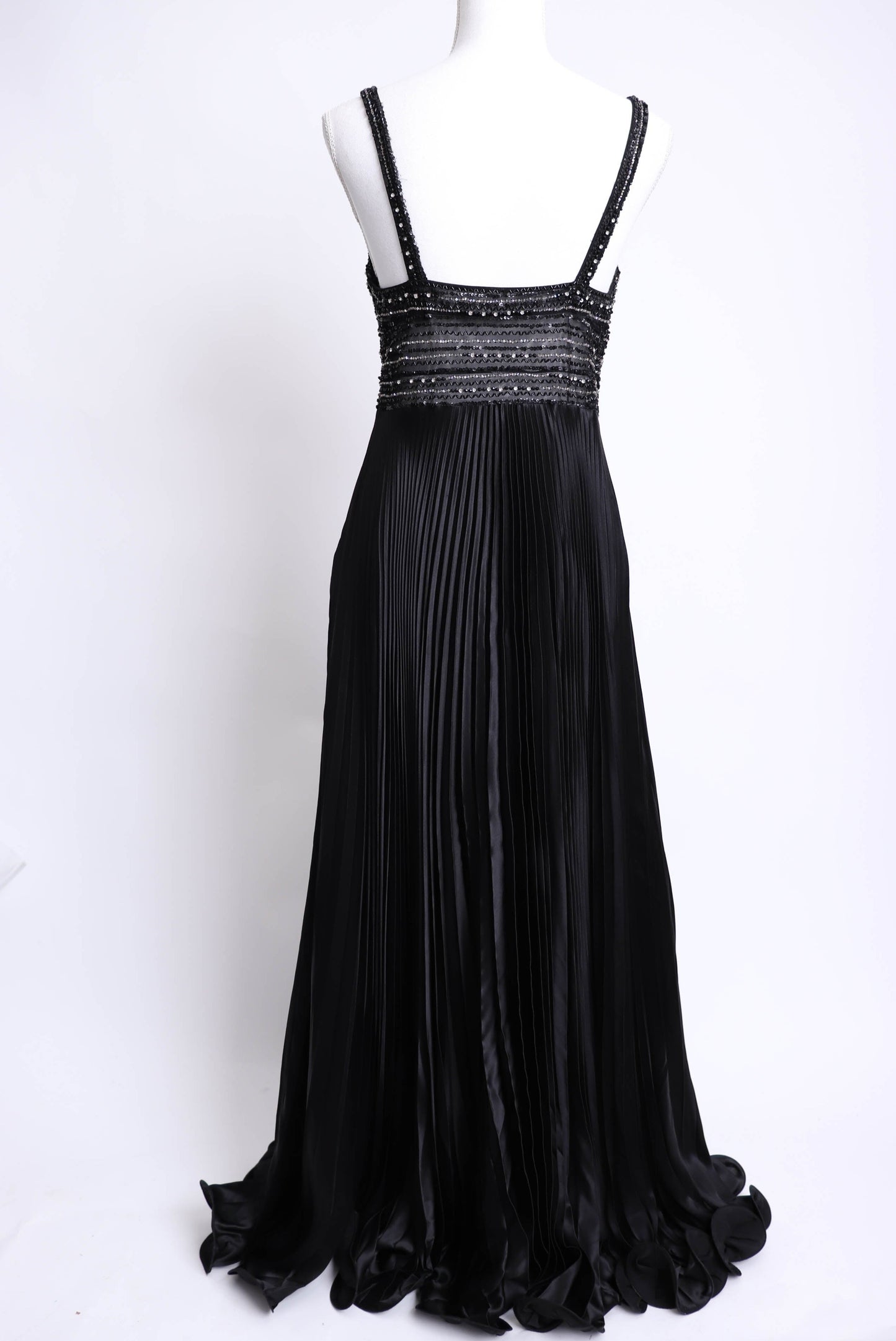 90’s Black Silk Spaghetti Strap Evening Dress M