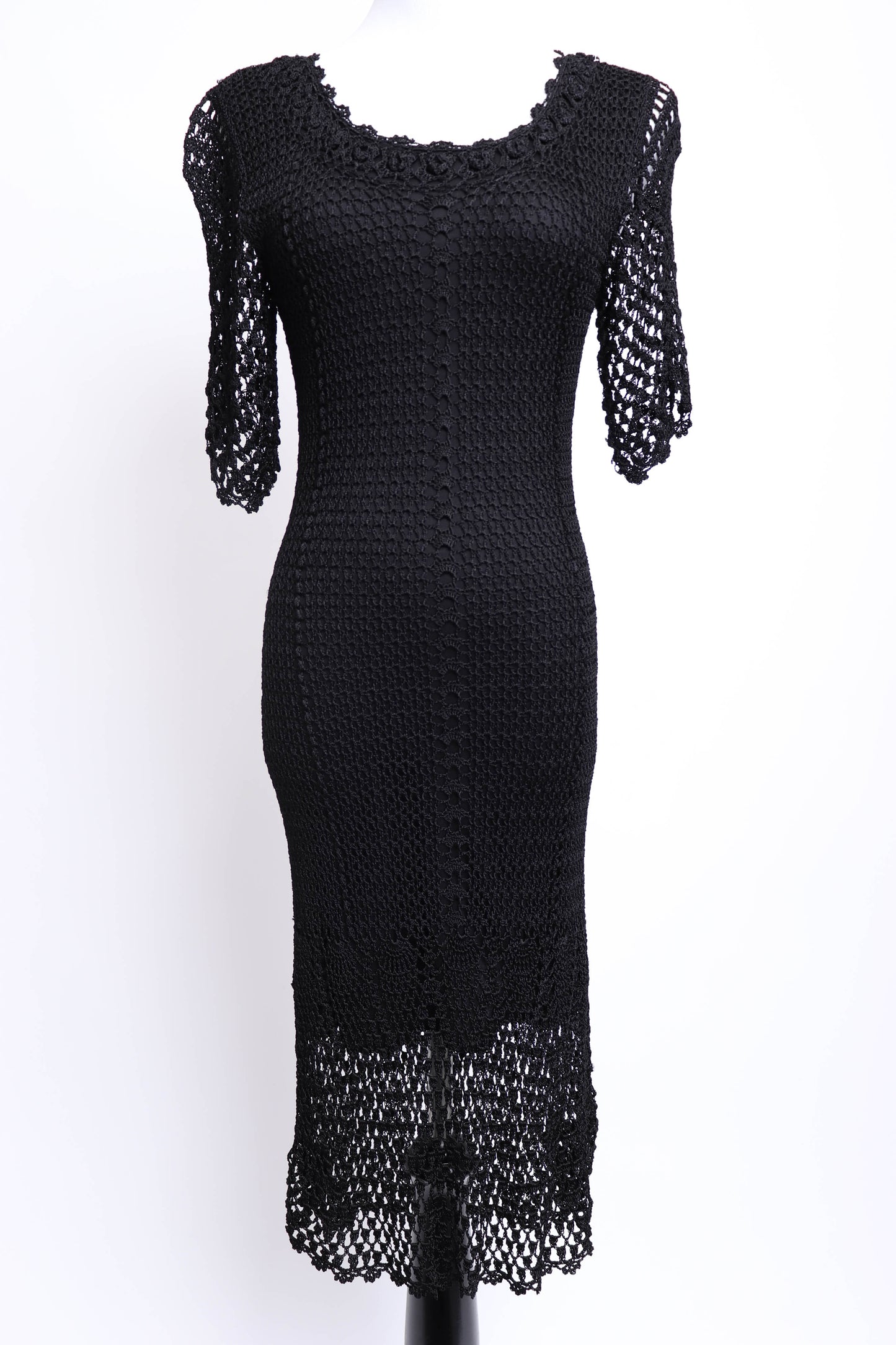 80'S Black Crochet Dress XS/S