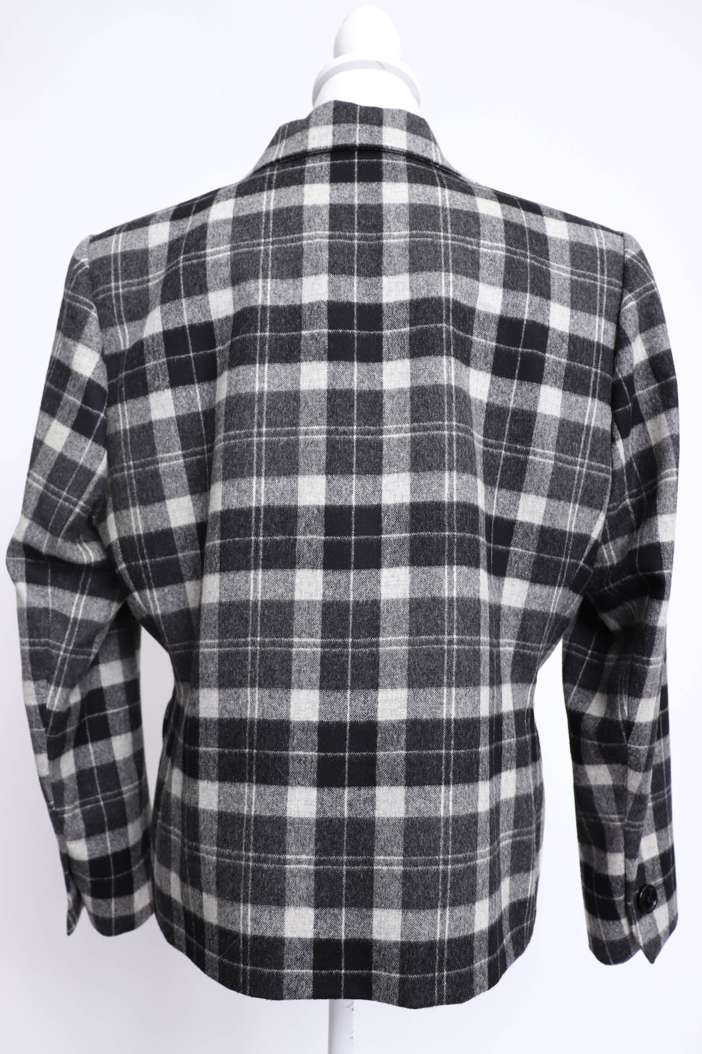 90's Yves Saint Laurent Black and Grey Plaid Wool Blazer L/XL