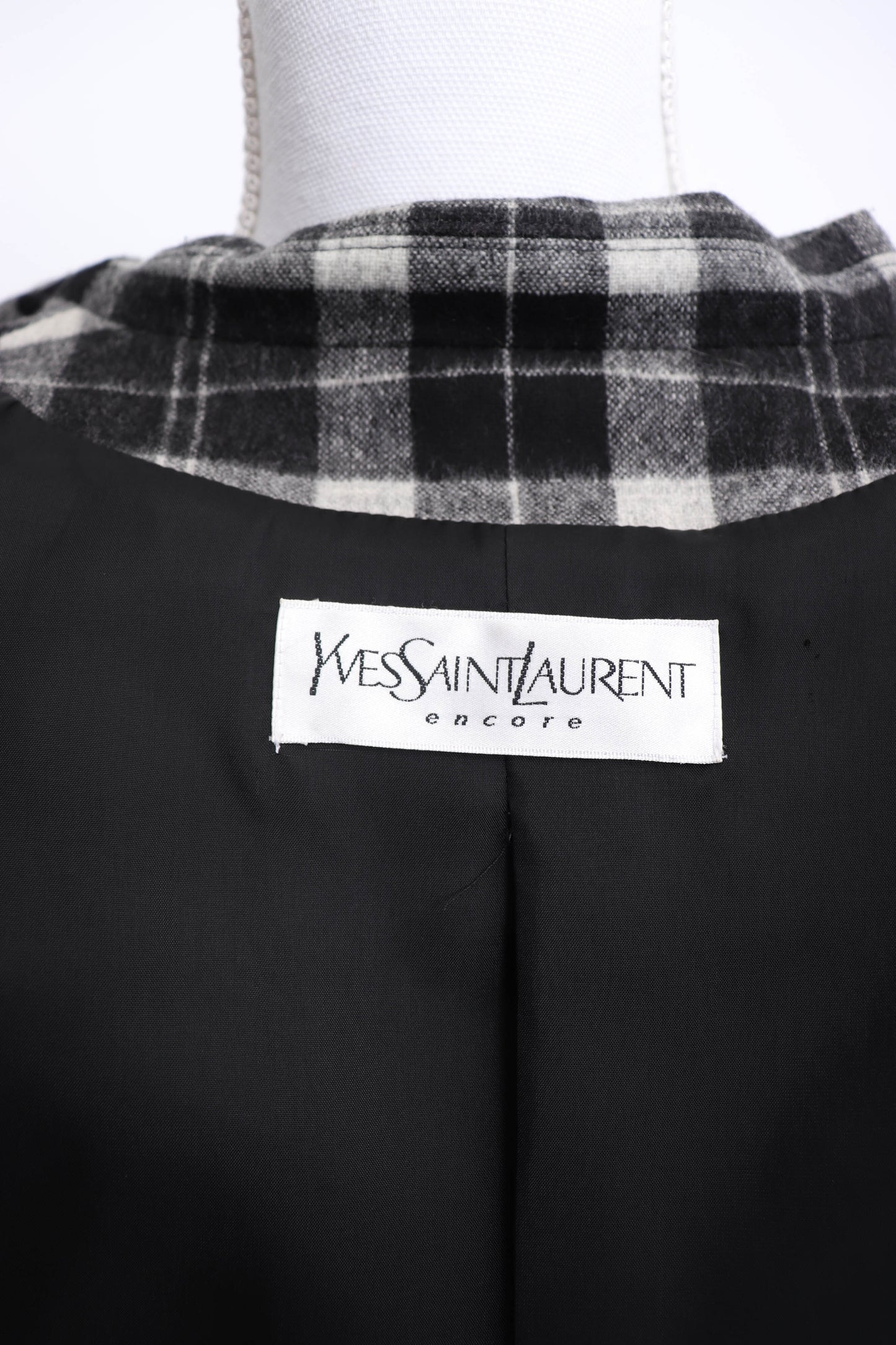 90's Yves Saint Laurent Black and Grey Plaid Wool Blazer L/XL