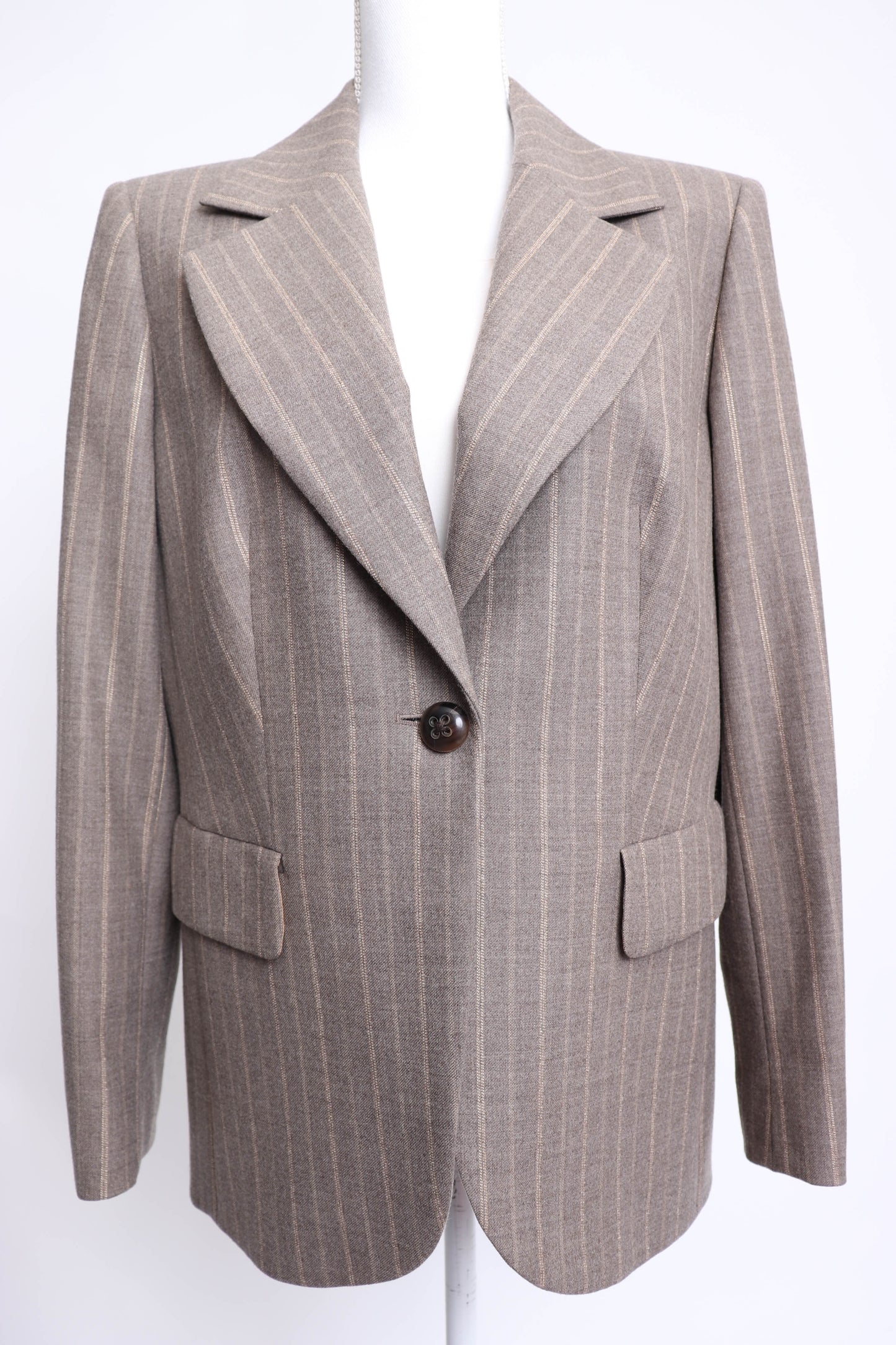 90's Escada Taupe and Gold Pinstripe Blazer L