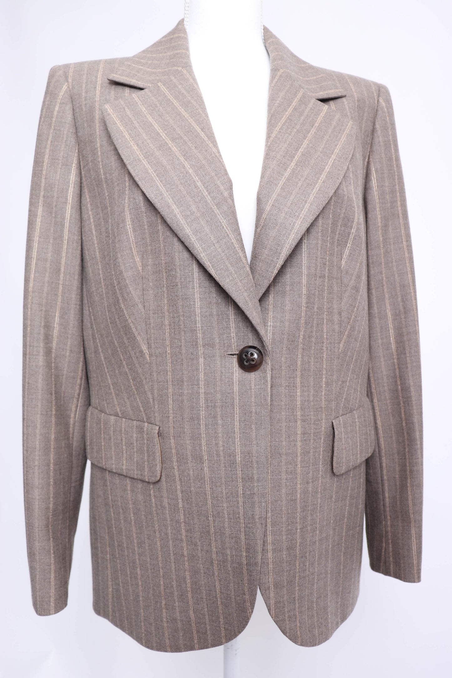 90's Escada Taupe and Gold Pinstripe Blazer L