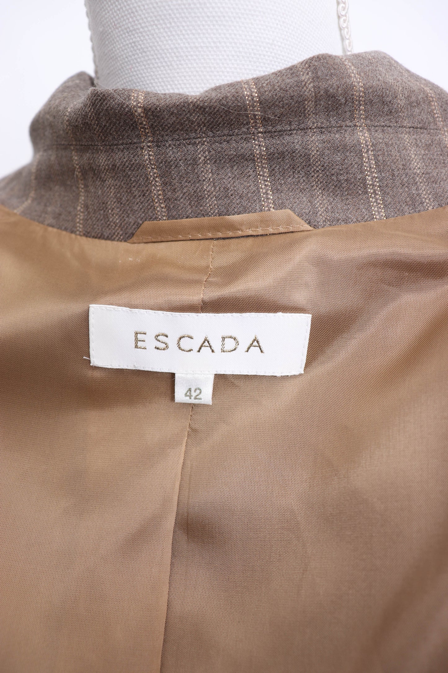 90's Escada Taupe and Gold Pinstripe Blazer L