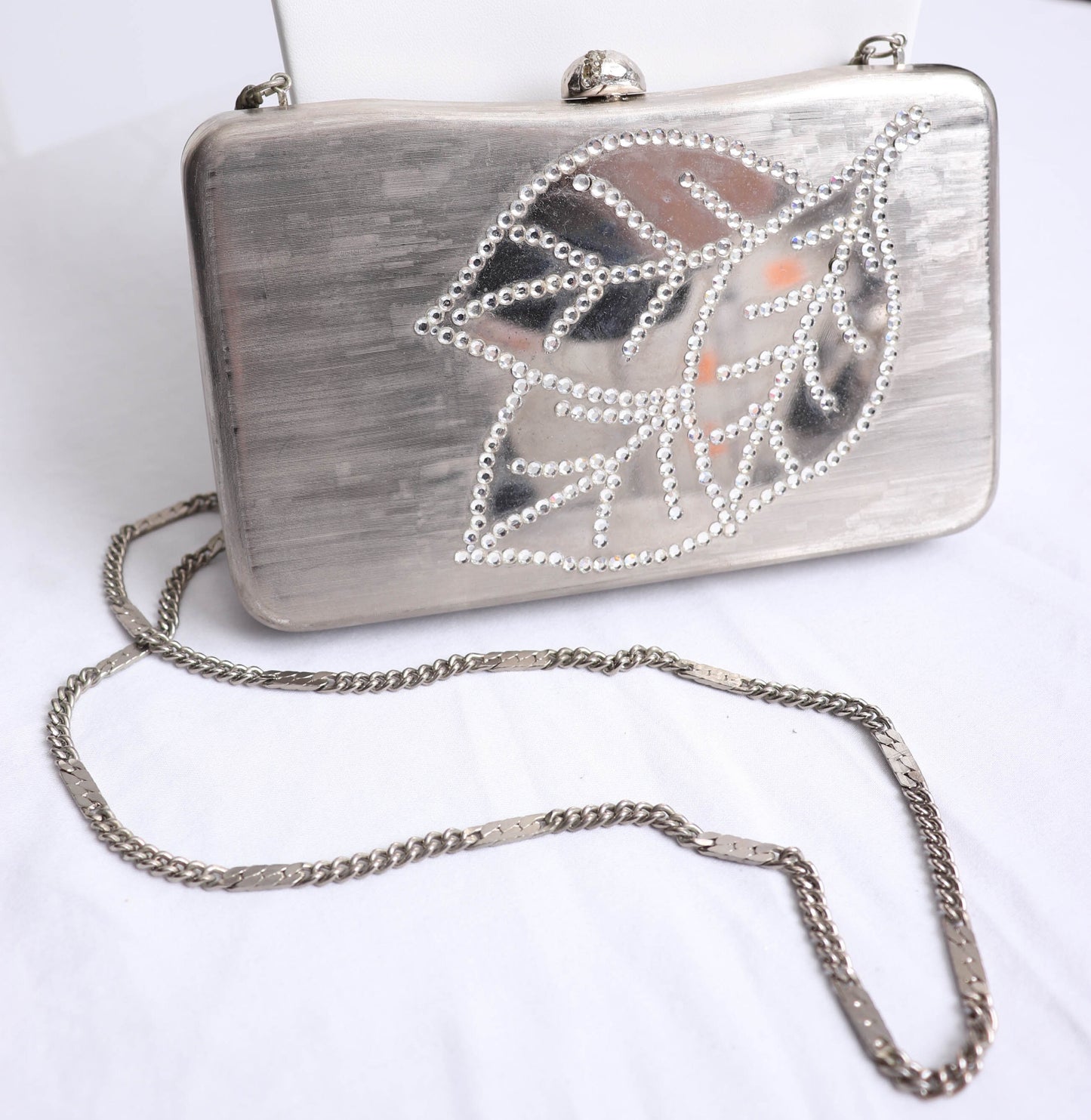 90's Brushed Silver and Rhinestone Handbag