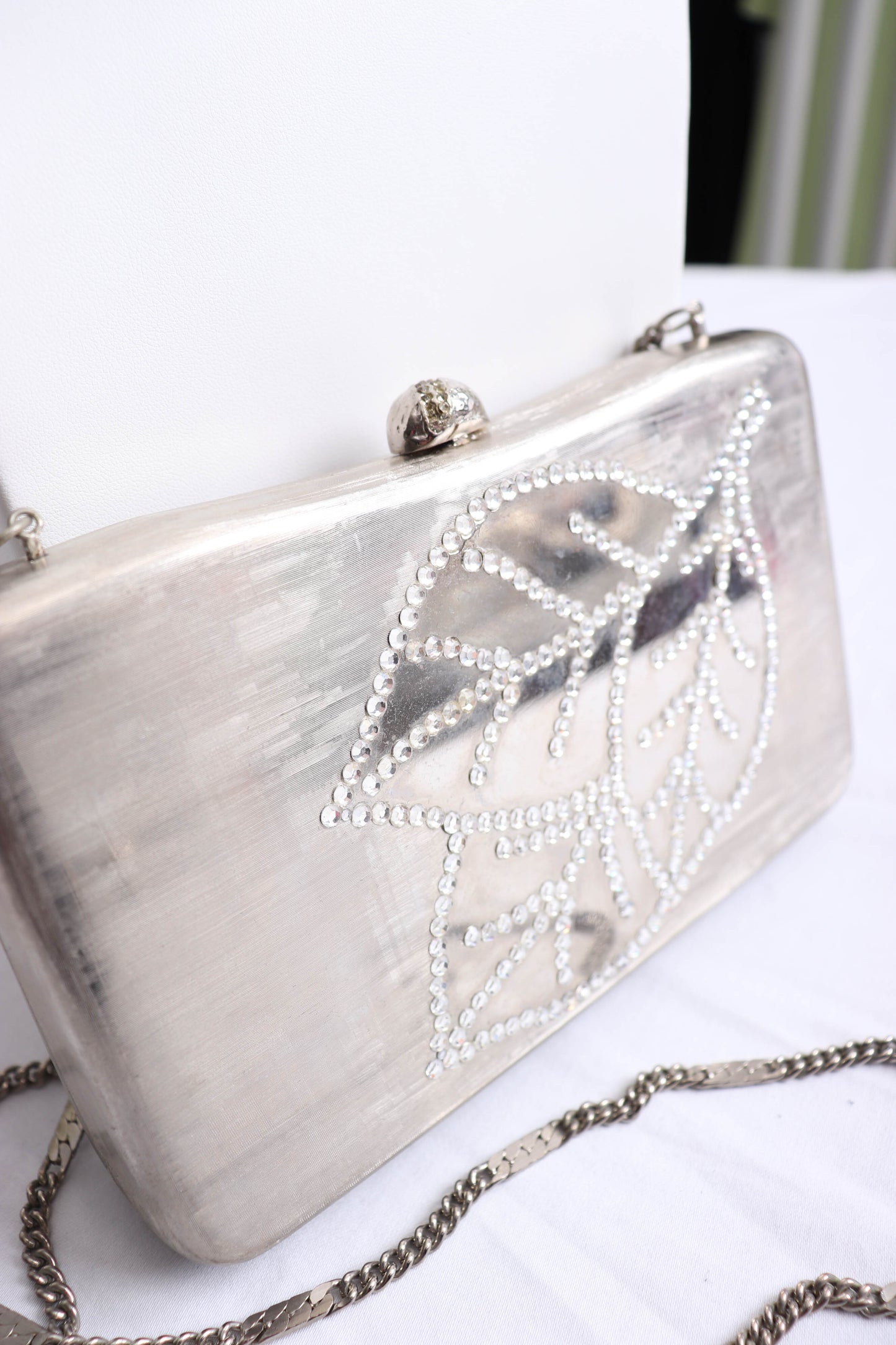 90's Brushed Silver and Rhinestone Handbag