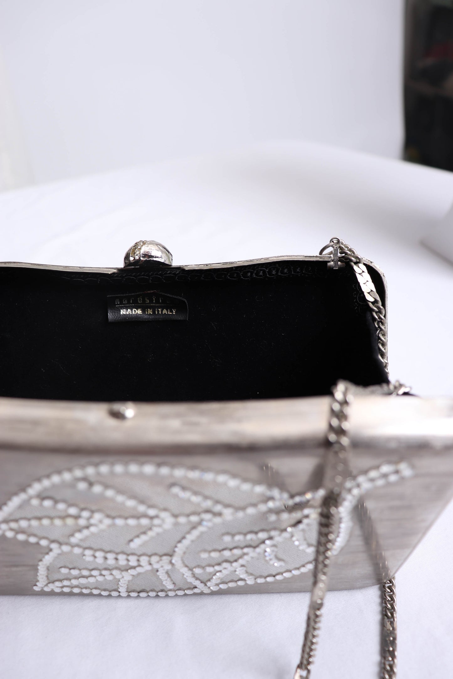 90's Brushed Silver and Rhinestone Handbag