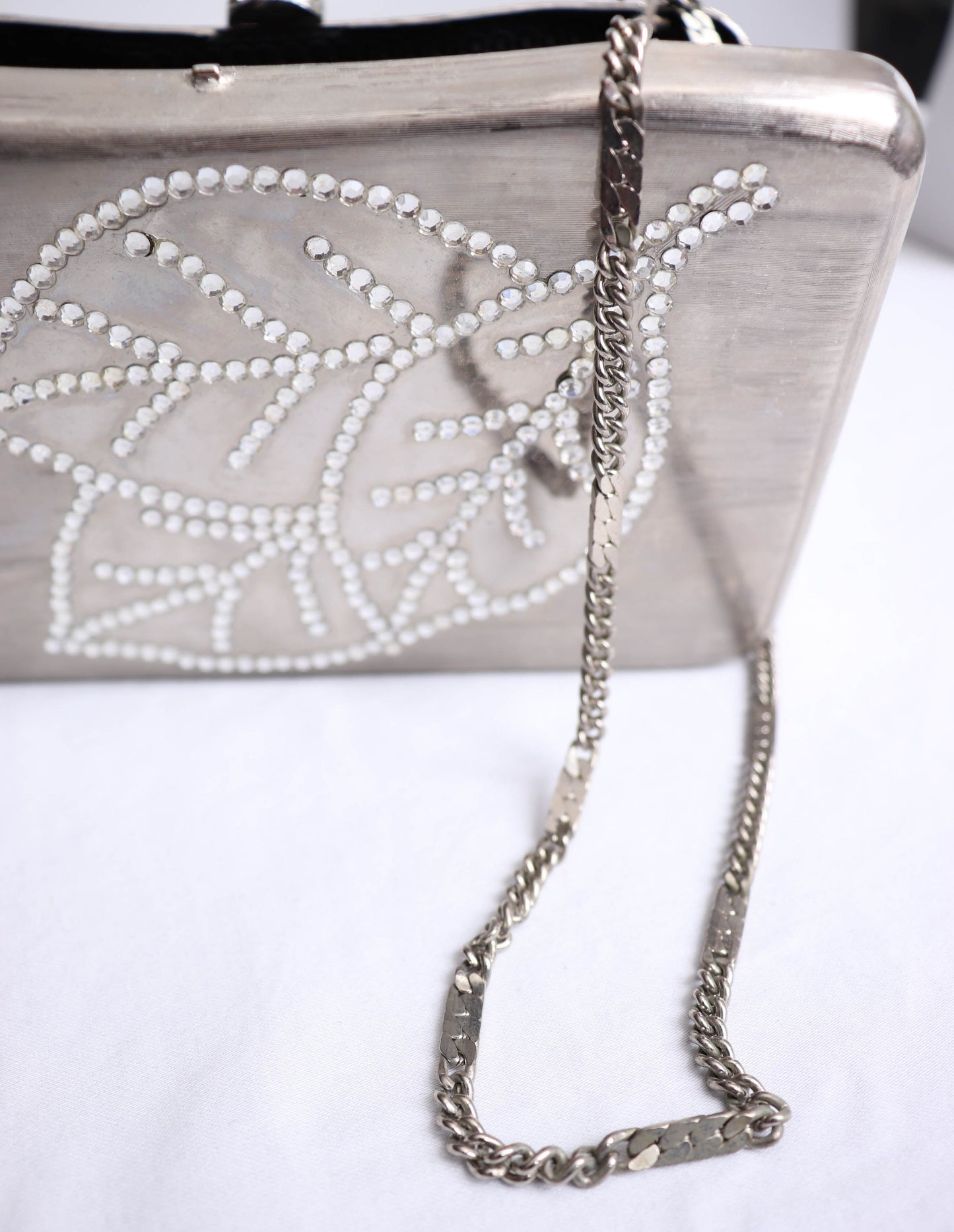 90's Brushed Silver and Rhinestone Handbag