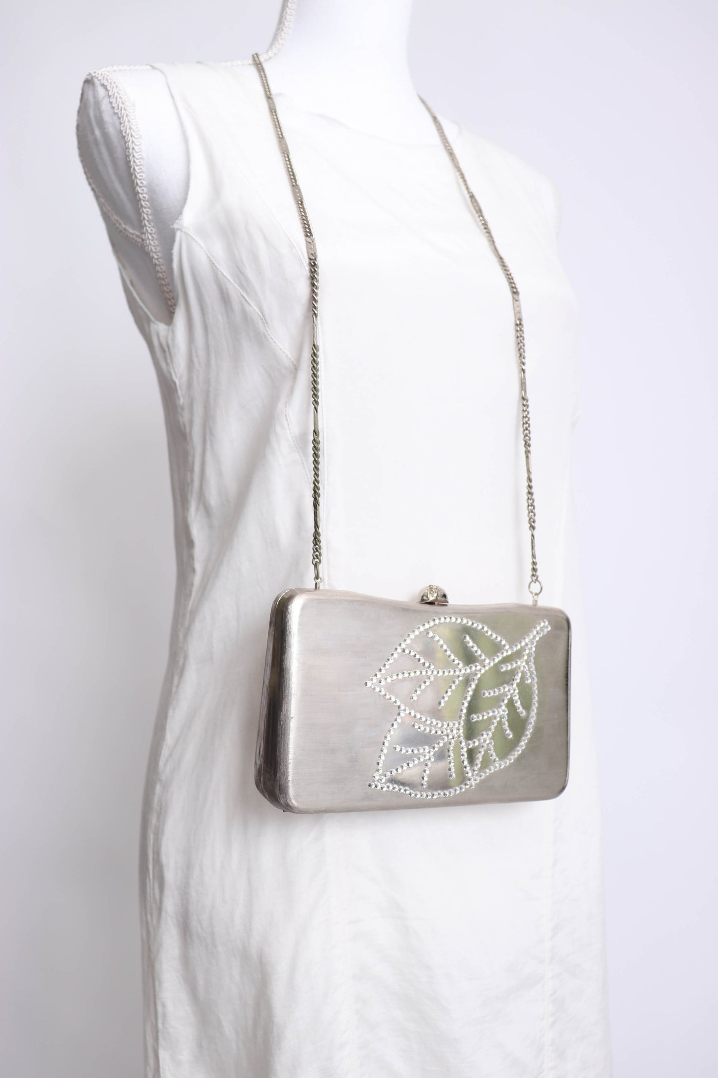 90's Brushed Silver and Rhinestone Handbag