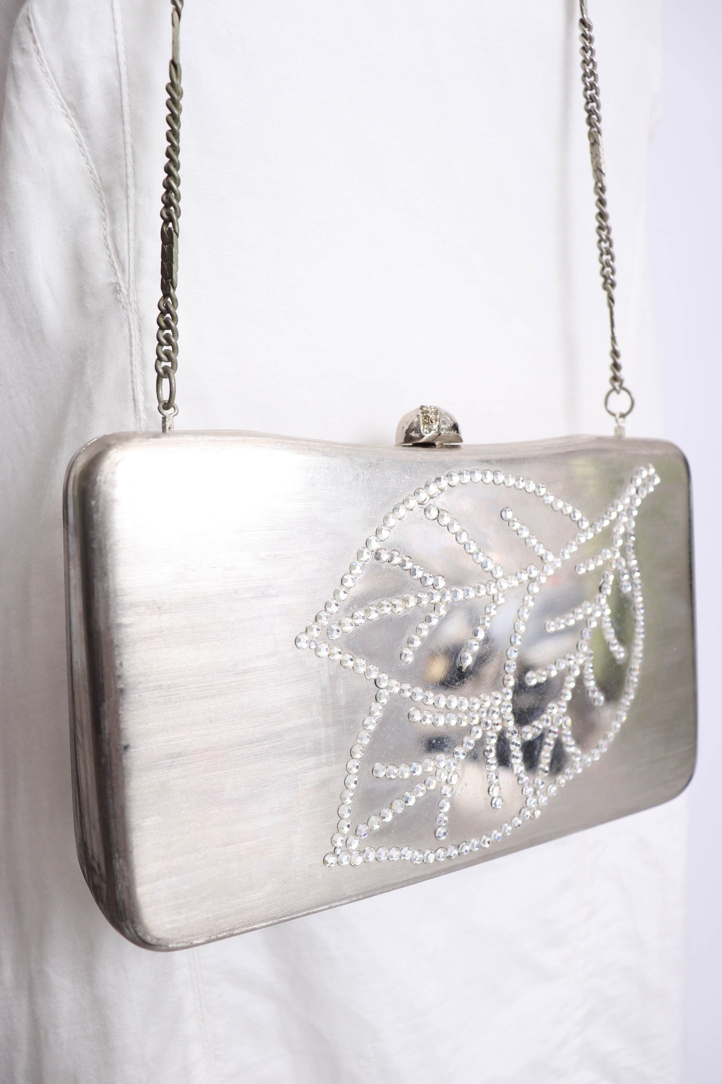 90's Brushed Silver and Rhinestone Handbag