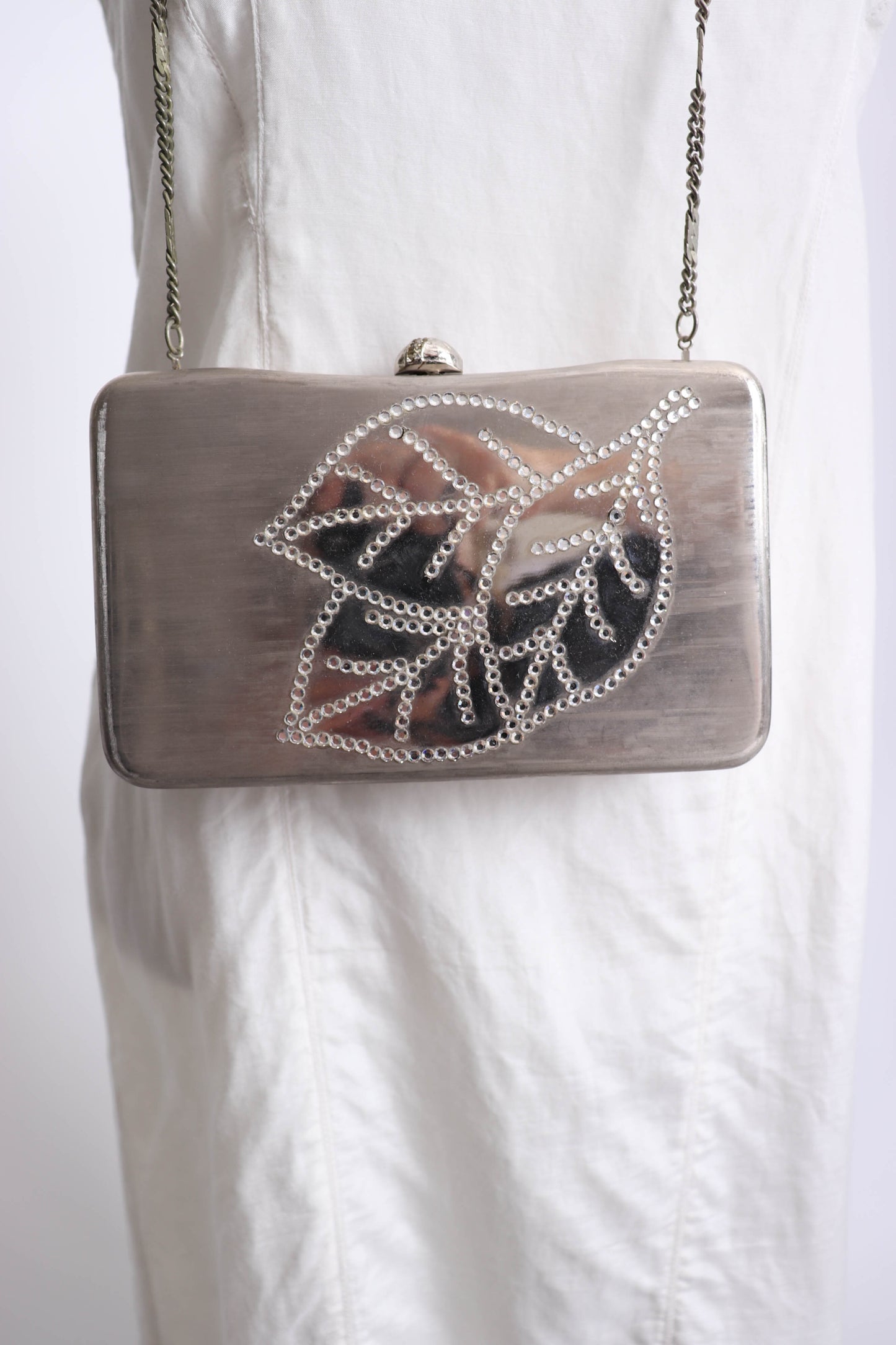 90's Brushed Silver and Rhinestone Handbag