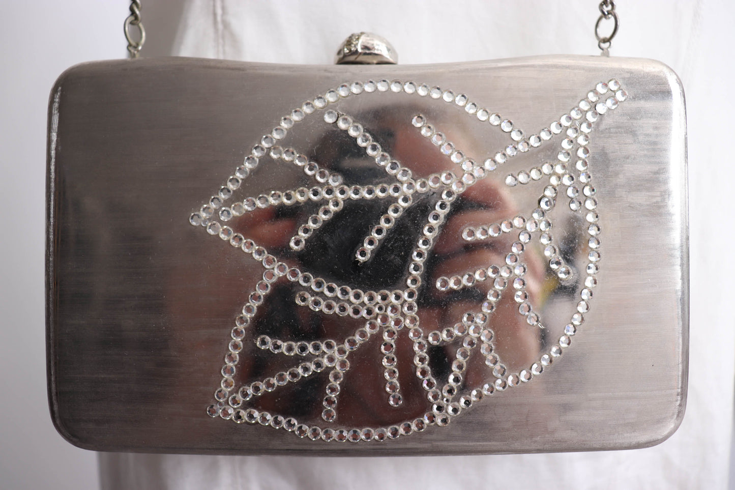 90's Brushed Silver and Rhinestone Handbag