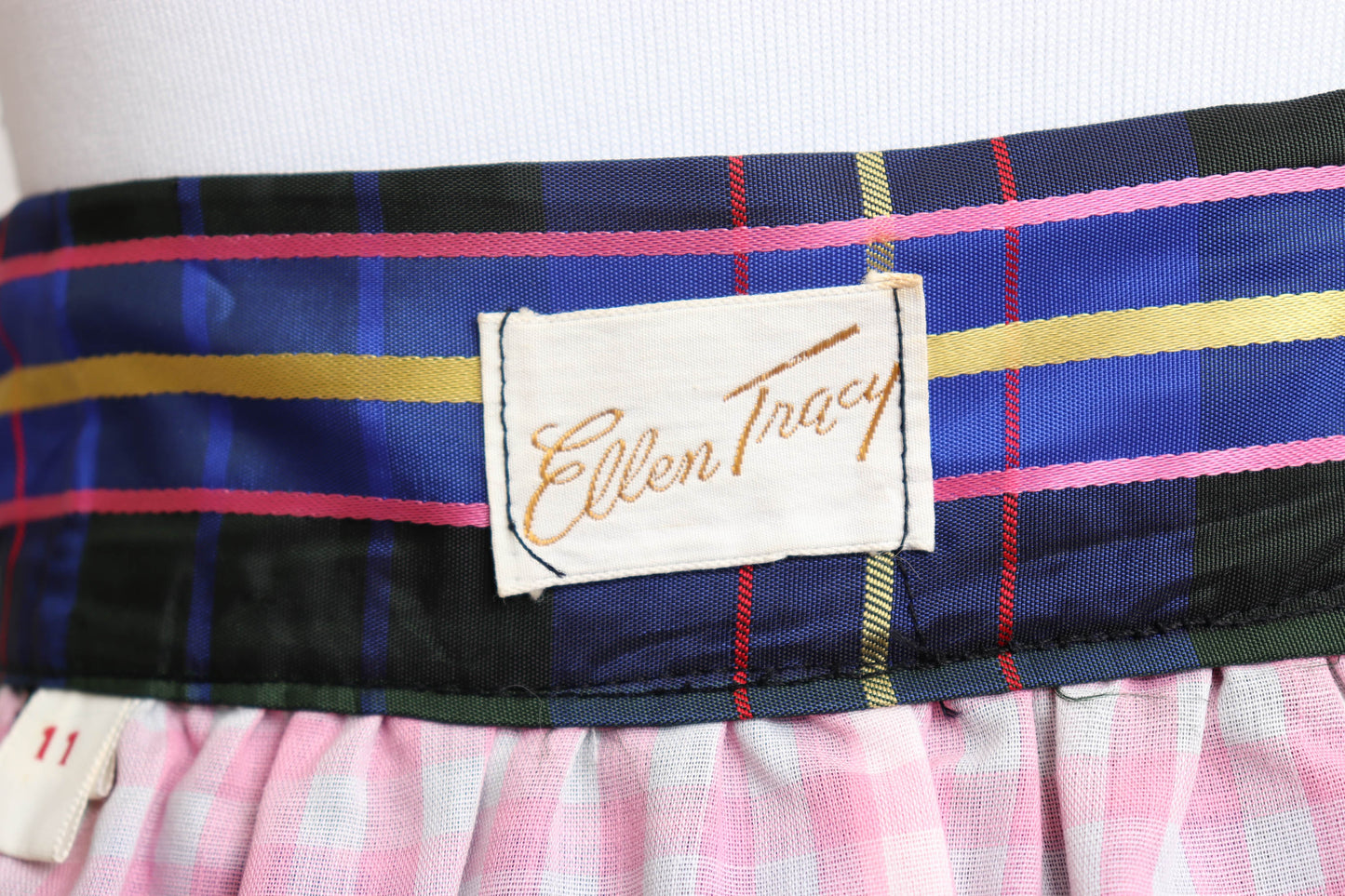 70's Ellen Tracy Plaid Taffeta Hostess Skirt L/XL