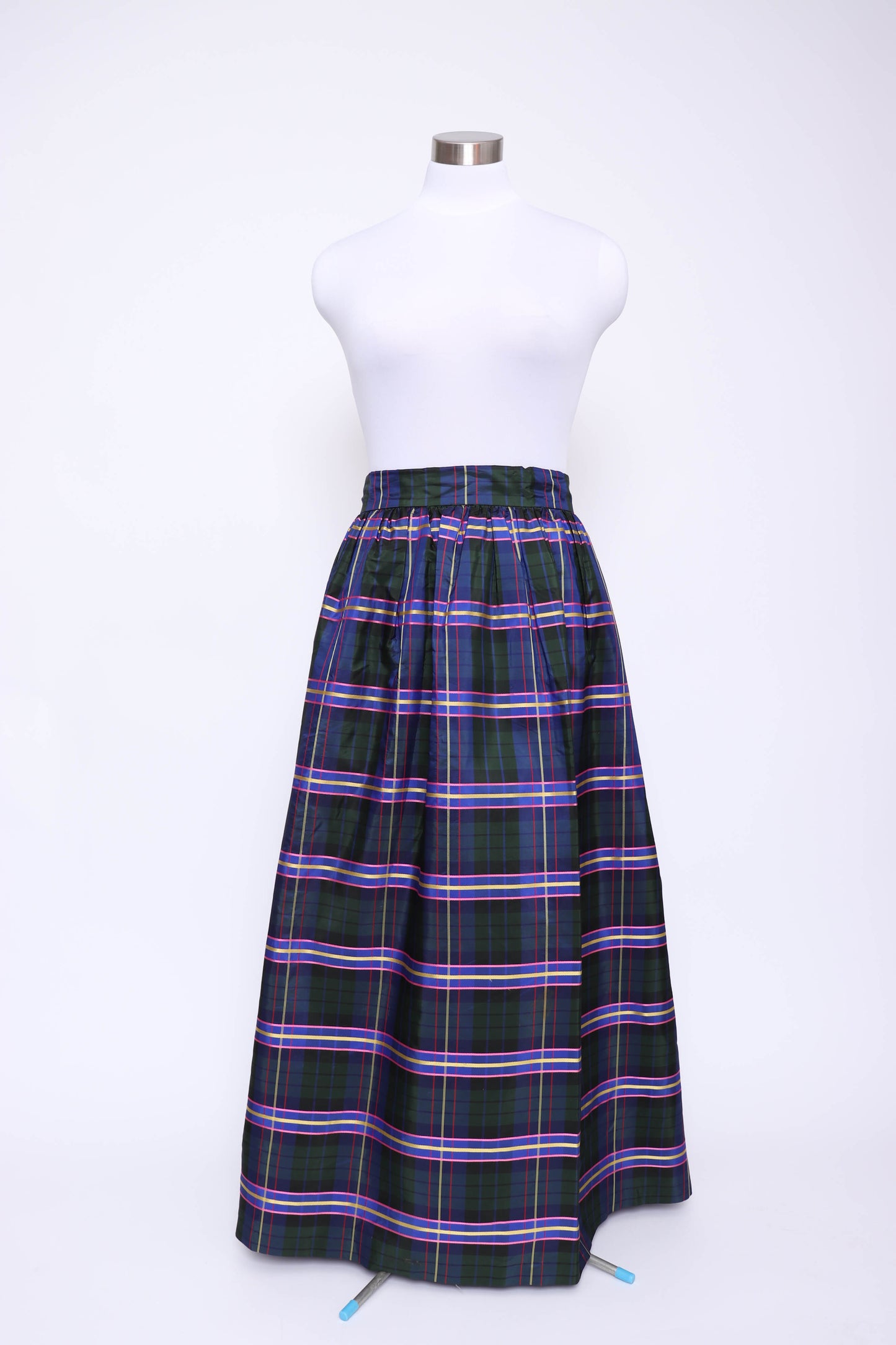 70's Ellen Tracy Plaid Taffeta Hostess Skirt L/XL