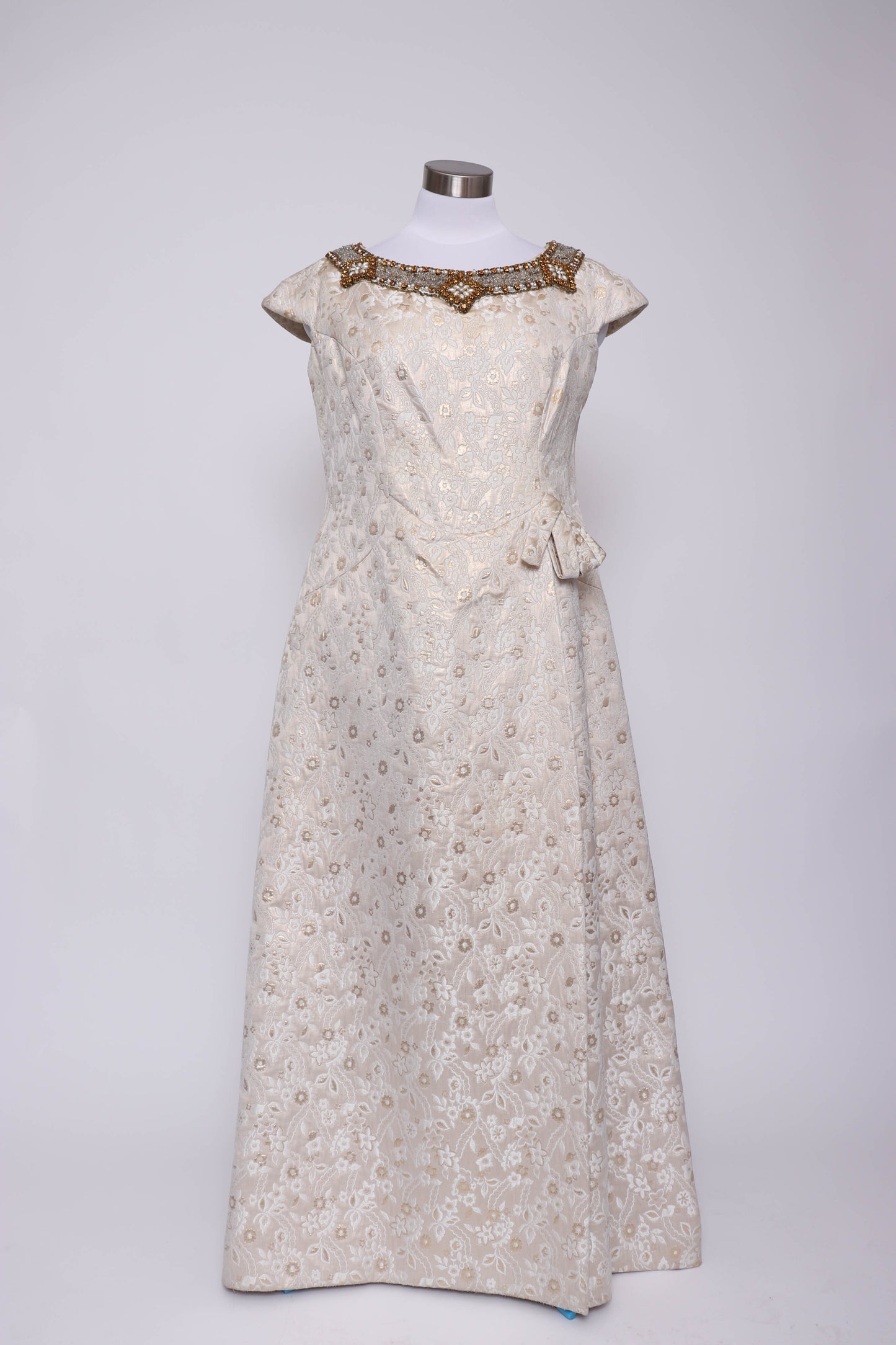 60's Gold and Cream Tapestry Maxi Dress L