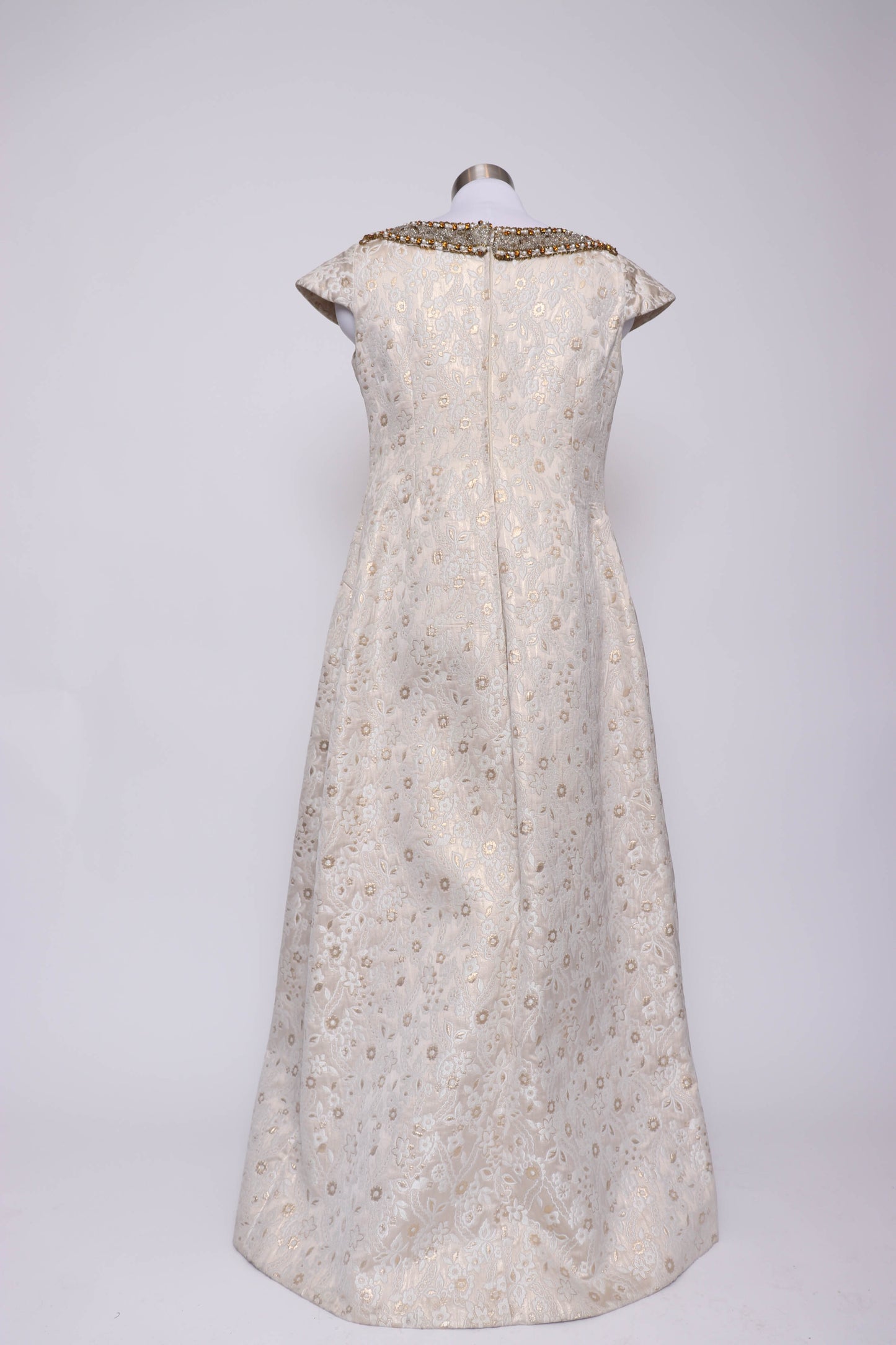 60's Gold and Cream Tapestry Maxi Dress L
