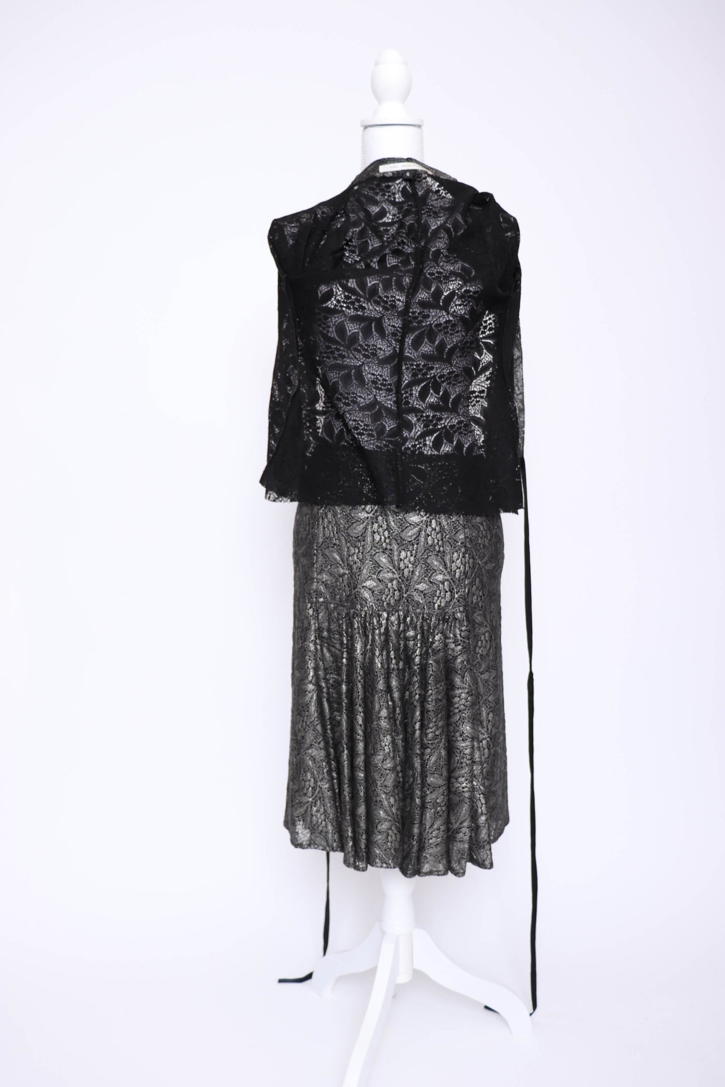 90's Diane Von Furstenberg Silver Lace Skirt Set XS/S