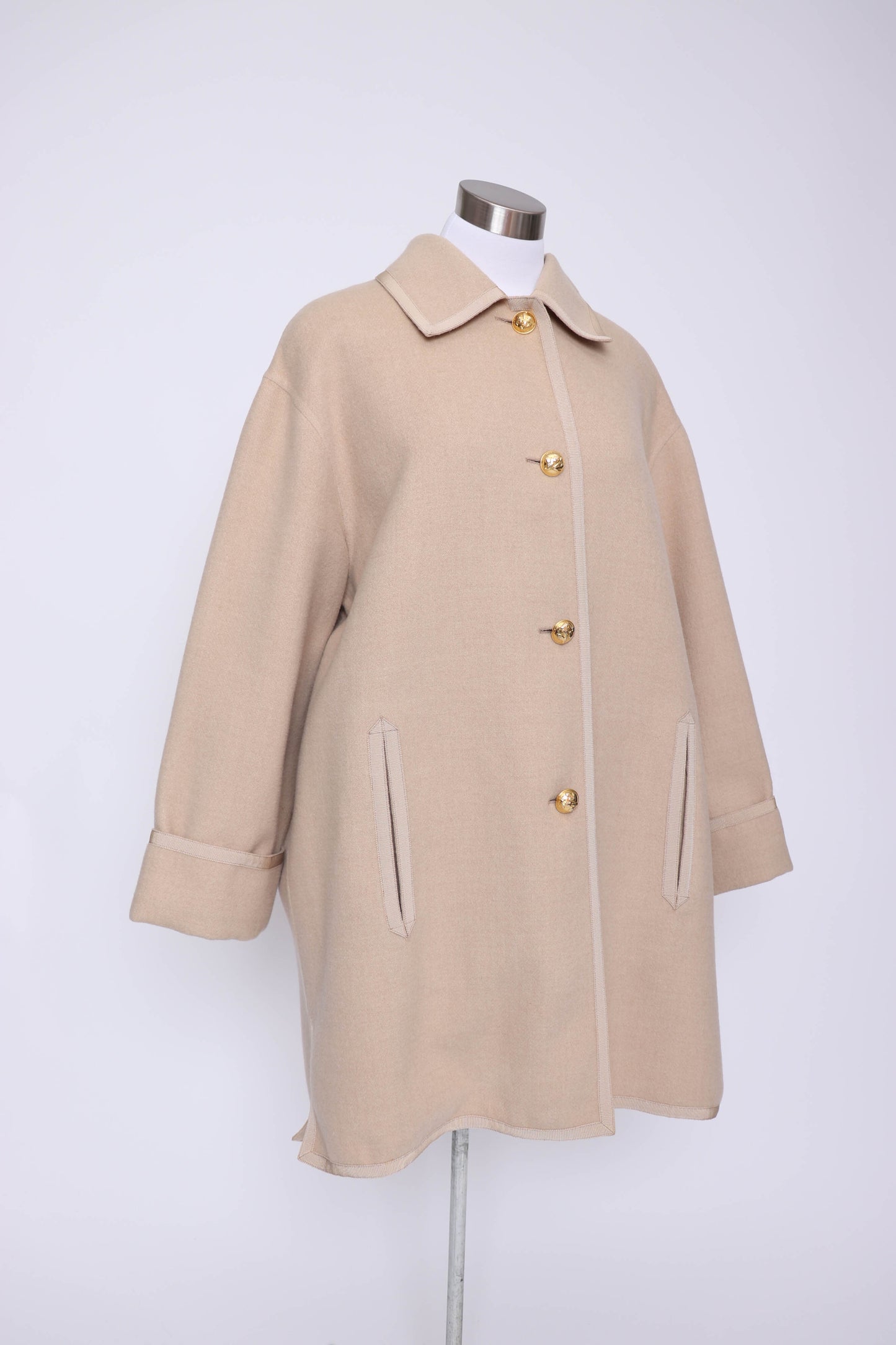 90's Ferragamo Tan Wool Coat L/XL