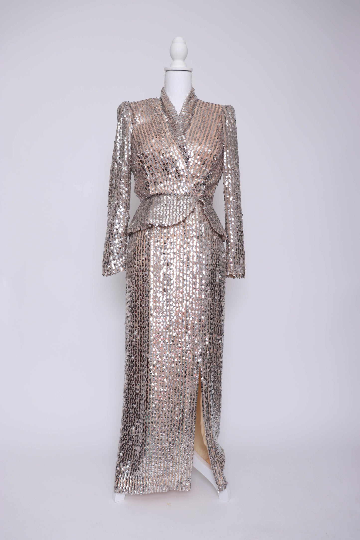 60's Silver Sequin Evening Dress XS