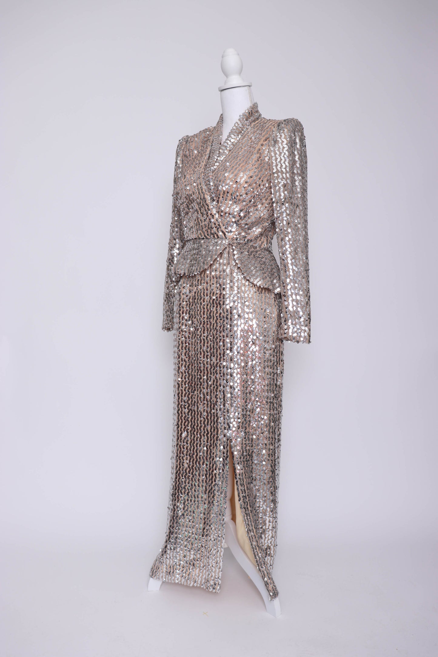 60's Silver Sequin Evening Dress XS