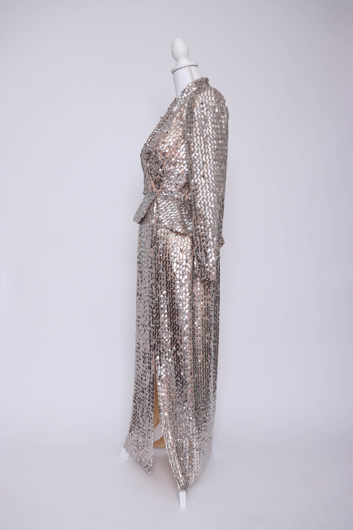 60's Silver Sequin Evening Dress XS