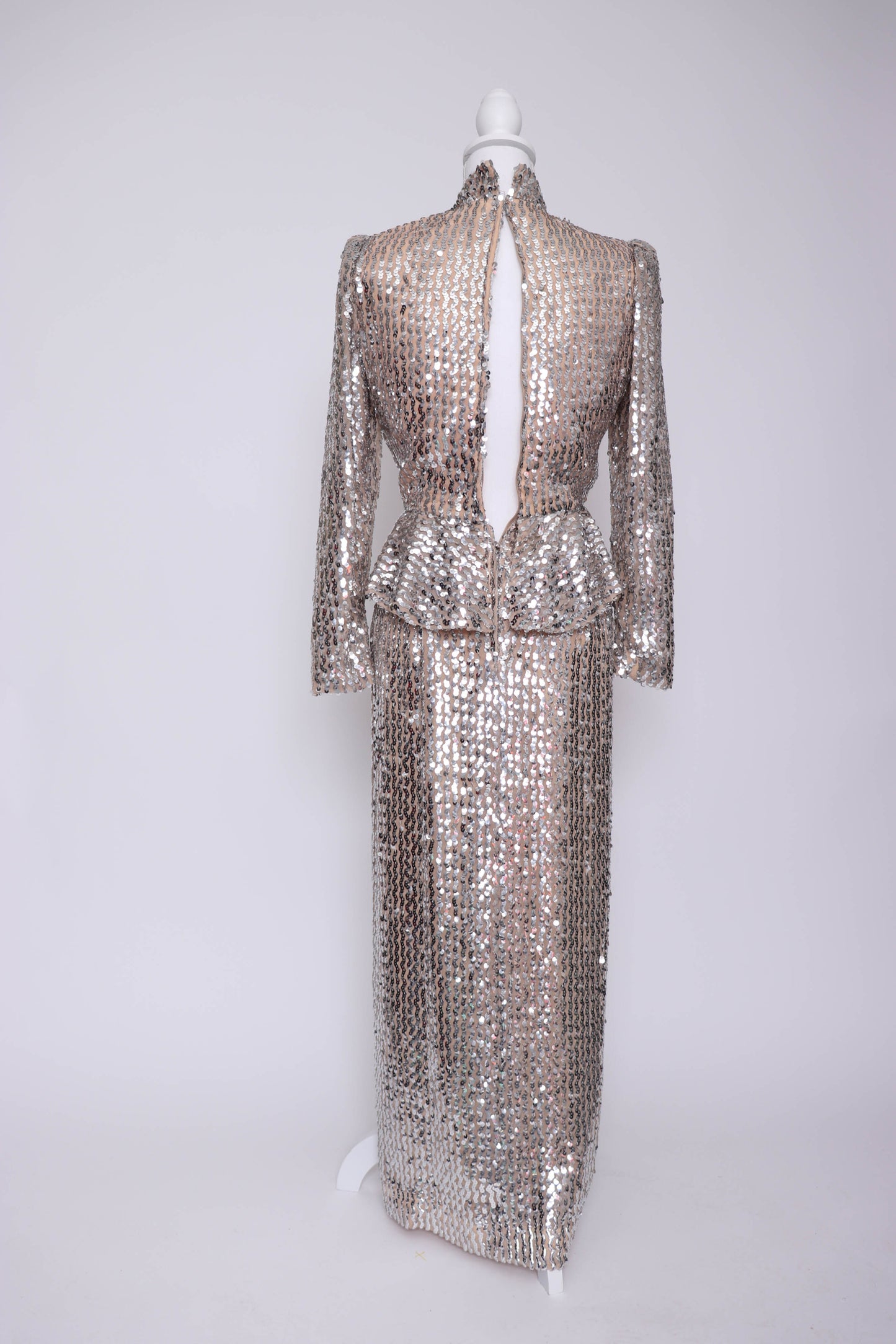 60's Silver Sequin Evening Dress XS