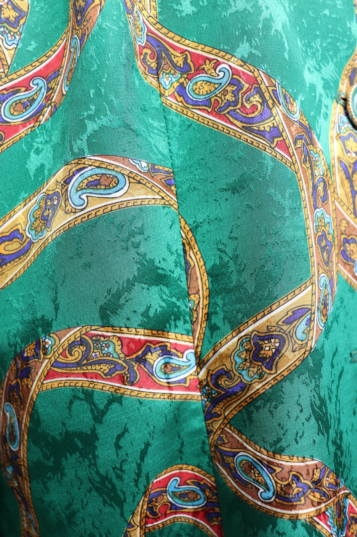 80's Green and Gold Silk Skirt Set L/XL