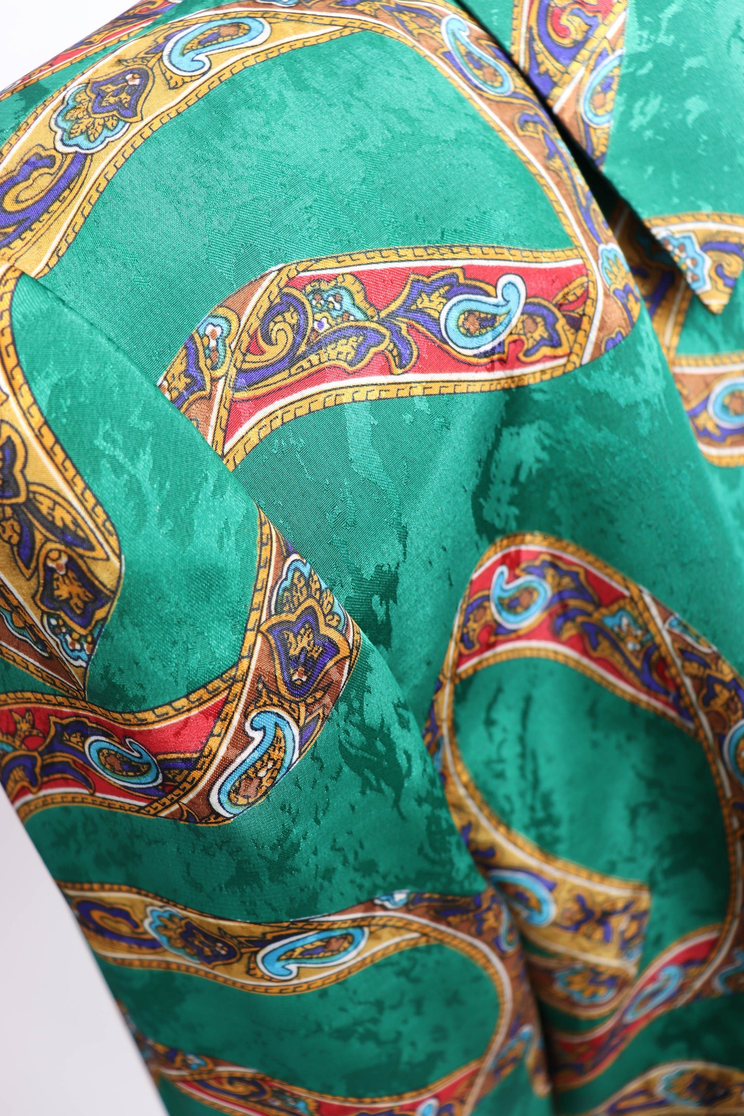 80's Green and Gold Silk Skirt Set L/XL