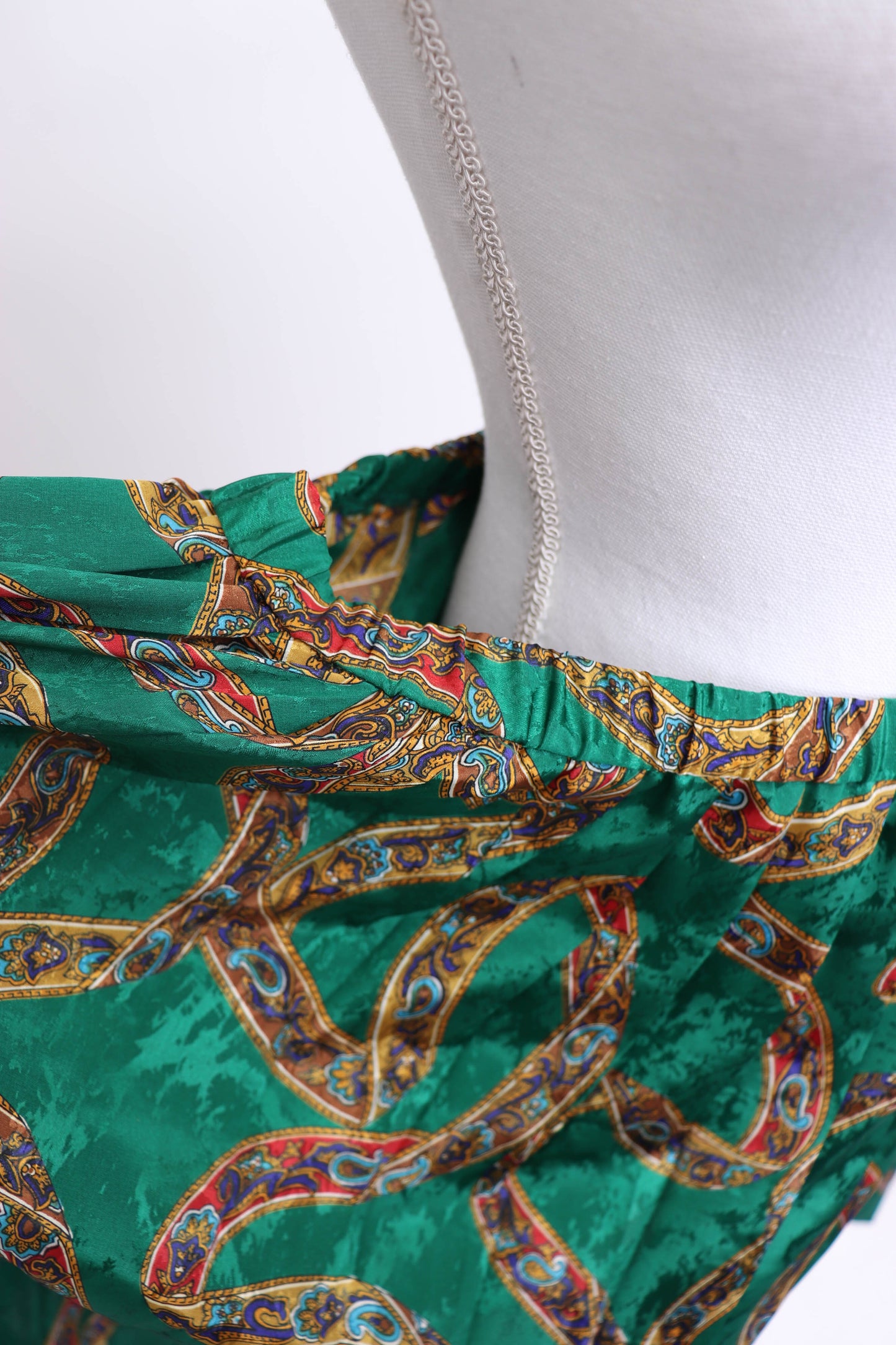 80's Green and Gold Silk Skirt Set L/XL