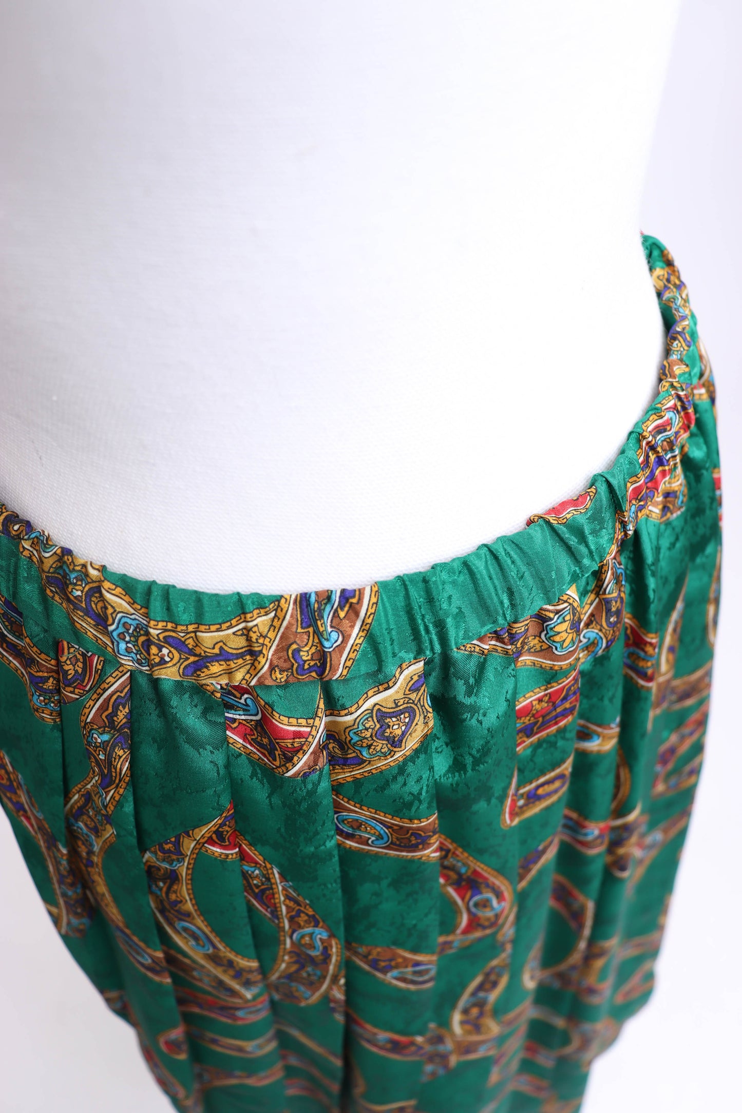 80's Green and Gold Silk Skirt Set L/XL