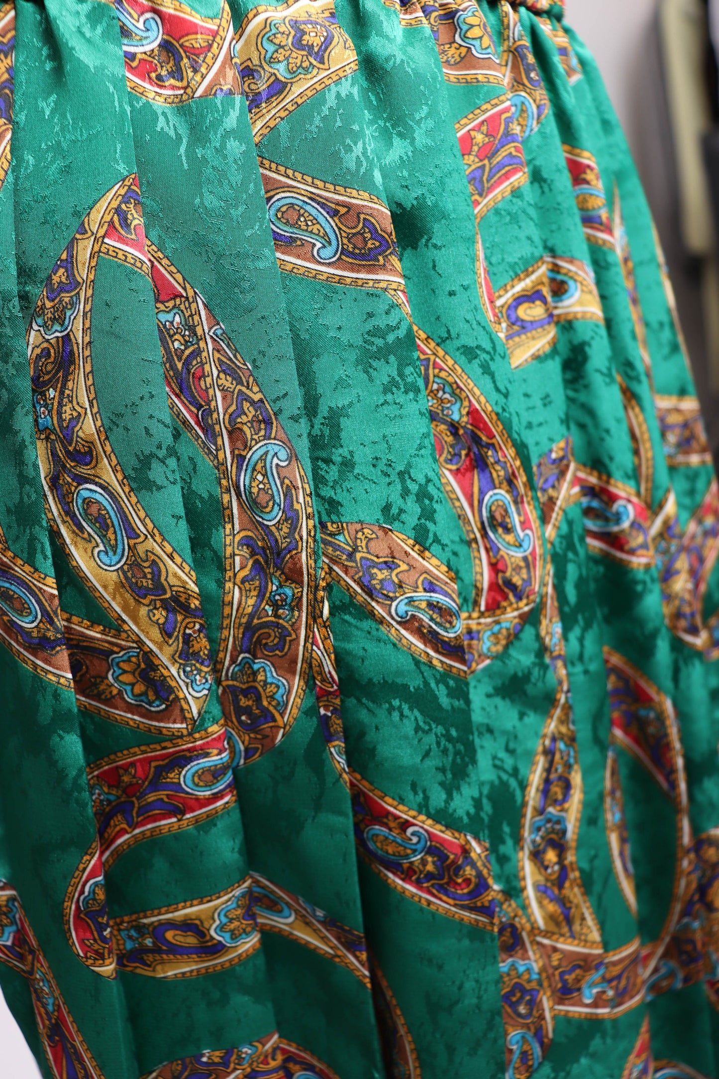 80's Green and Gold Silk Skirt Set L/XL