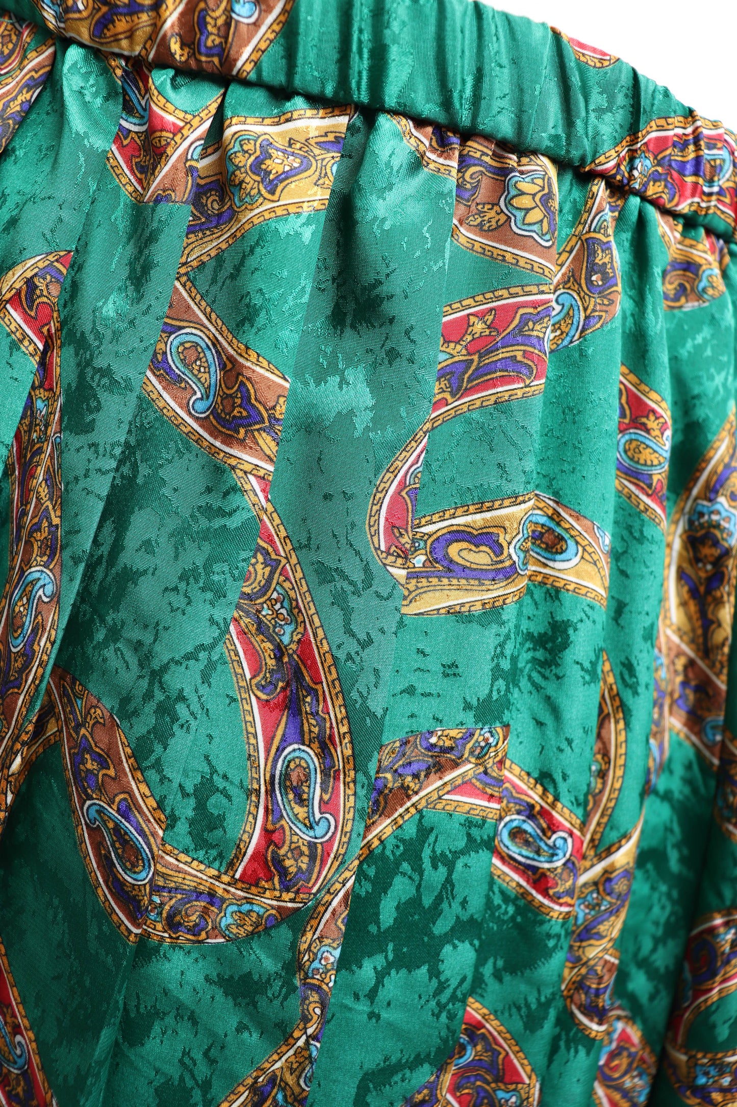 80's Green and Gold Silk Skirt Set L/XL