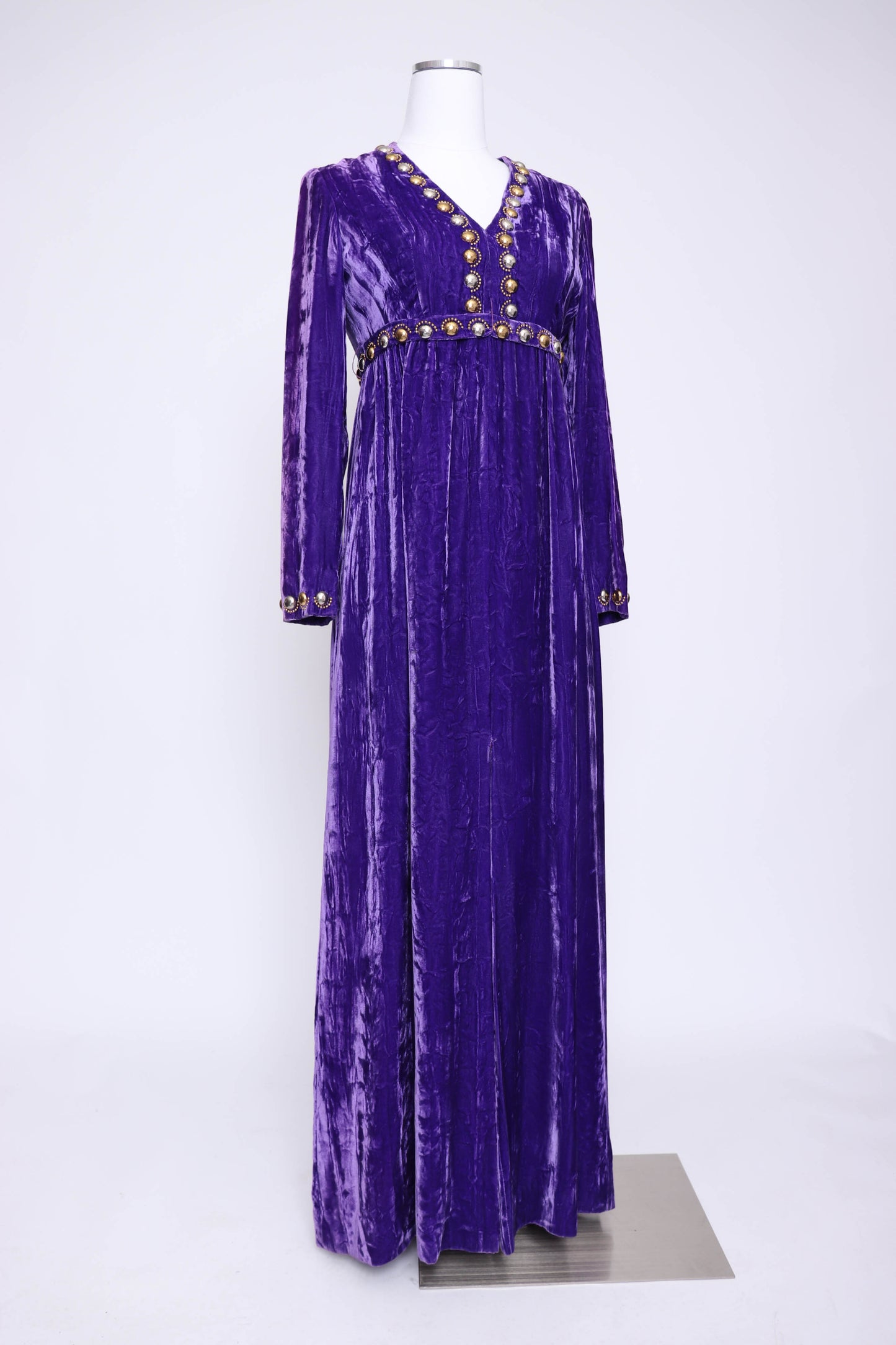 70's Purple Velvet Maxi Dress S/M