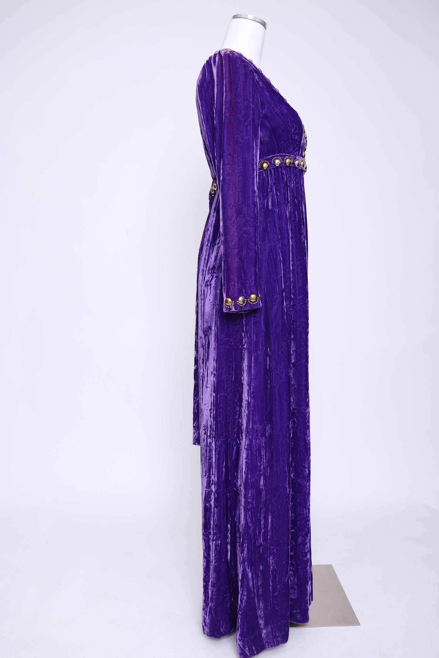 70's Purple Velvet Maxi Dress S/M