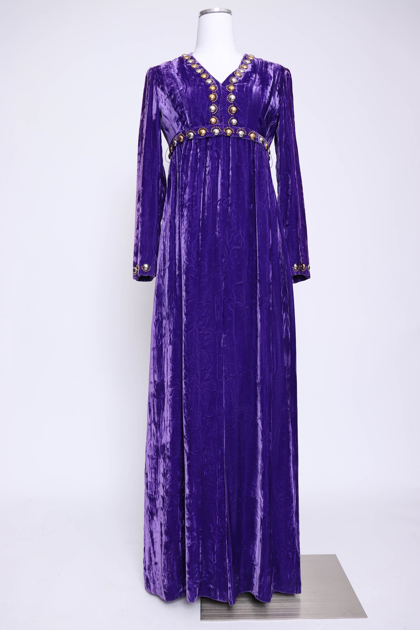 70's Purple Velvet Maxi Dress S/M