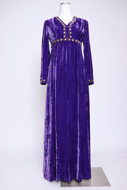 70's Purple Velvet Maxi Dress S/M