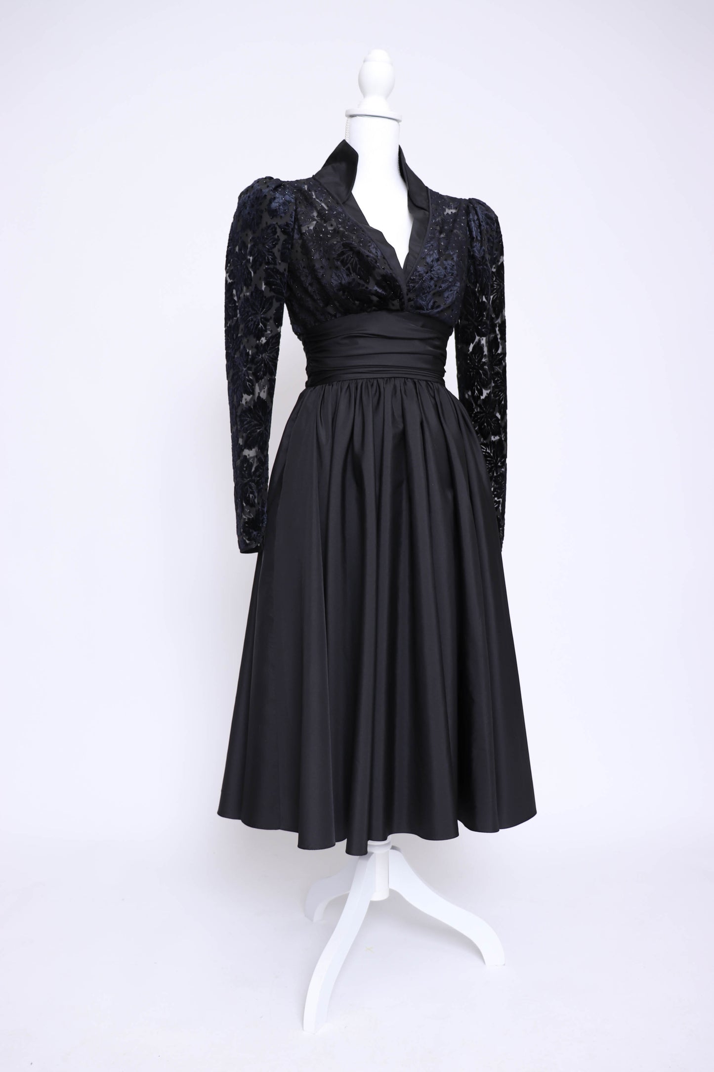 80's Black Taffeta Dress XS