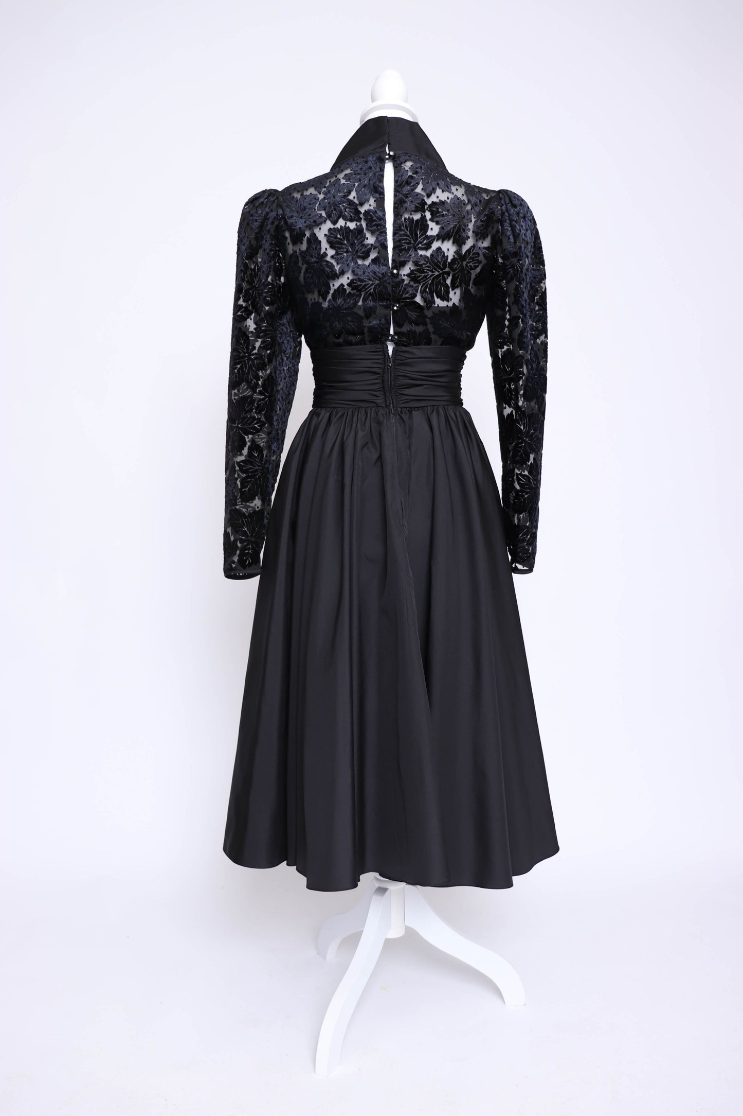 80's Black Taffeta Dress XS